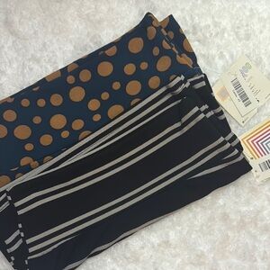 LuLaRoe Skirt with Navy and Brown Polka Dots and Stripes